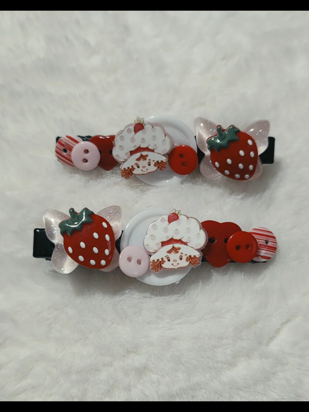 Cute Strawberry Character Kids Hair Clips - Pink & Red